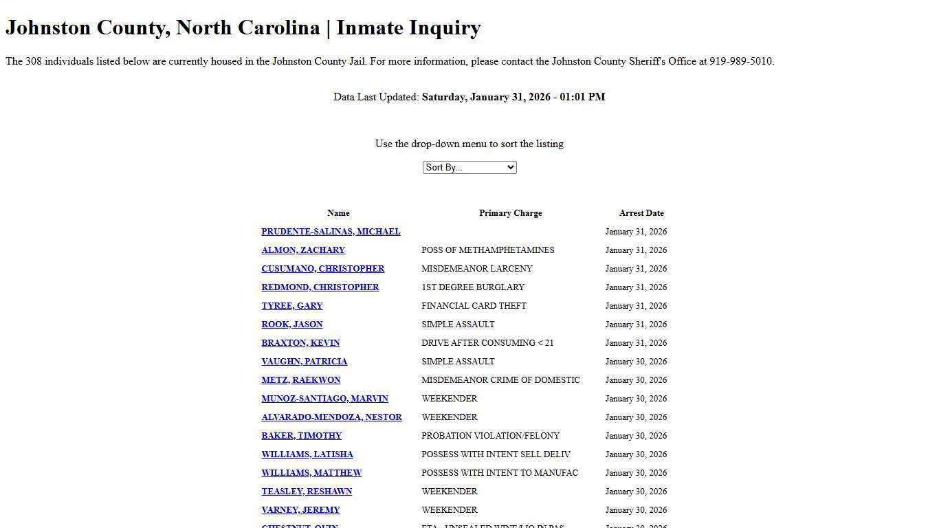 Johnston County, North Carolina Inmate Inquiry